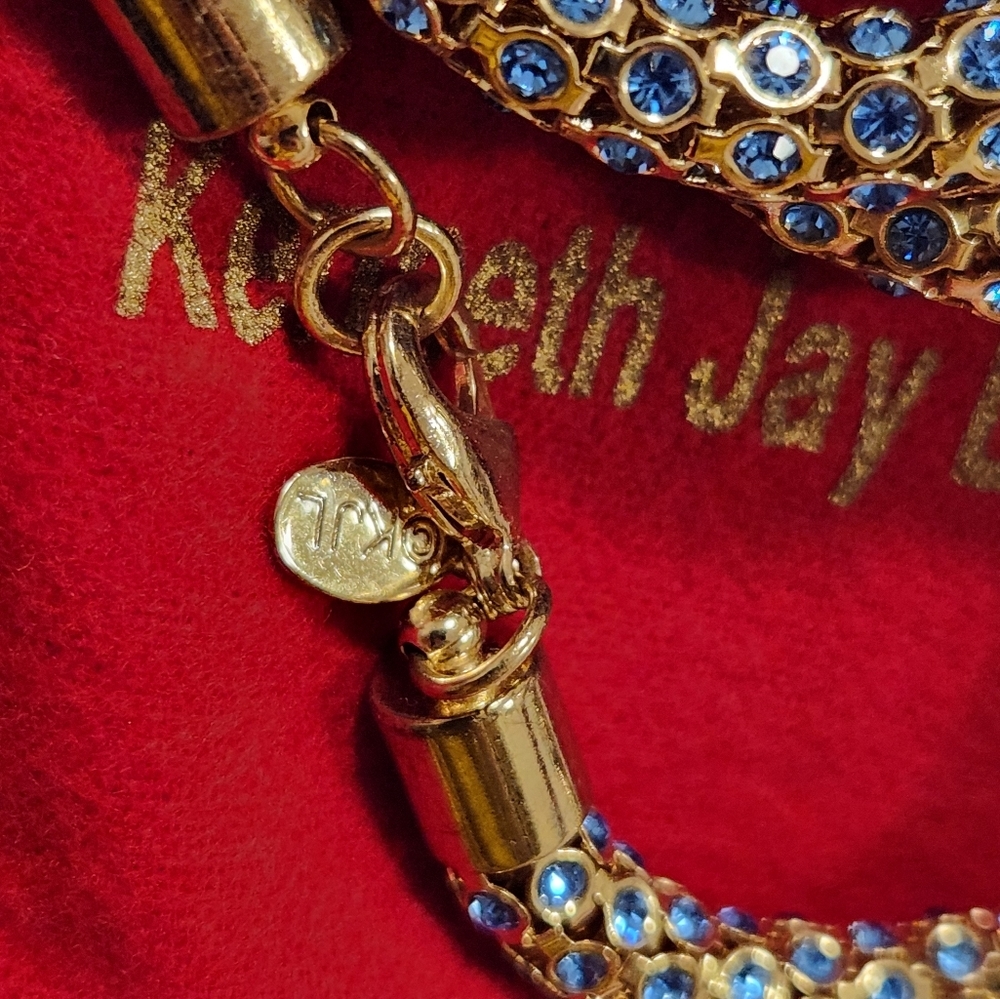 Kenneth Jay Lane Blue Gold Tone Rhinestone Snake Popcorn Chain necklace 30" - Picture 5 of 9